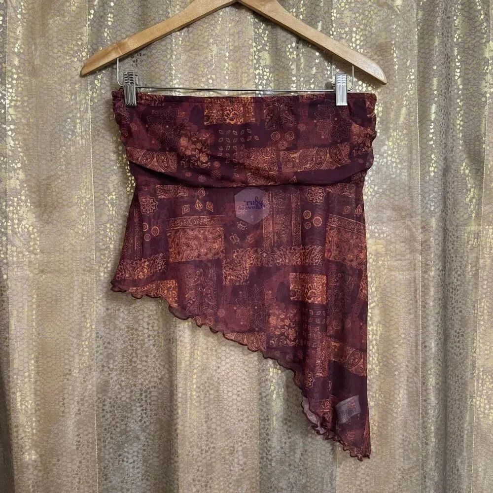 Ruby & Jewell Maroon Strapless Paisley Asymmetrical Tube Top Large NWT